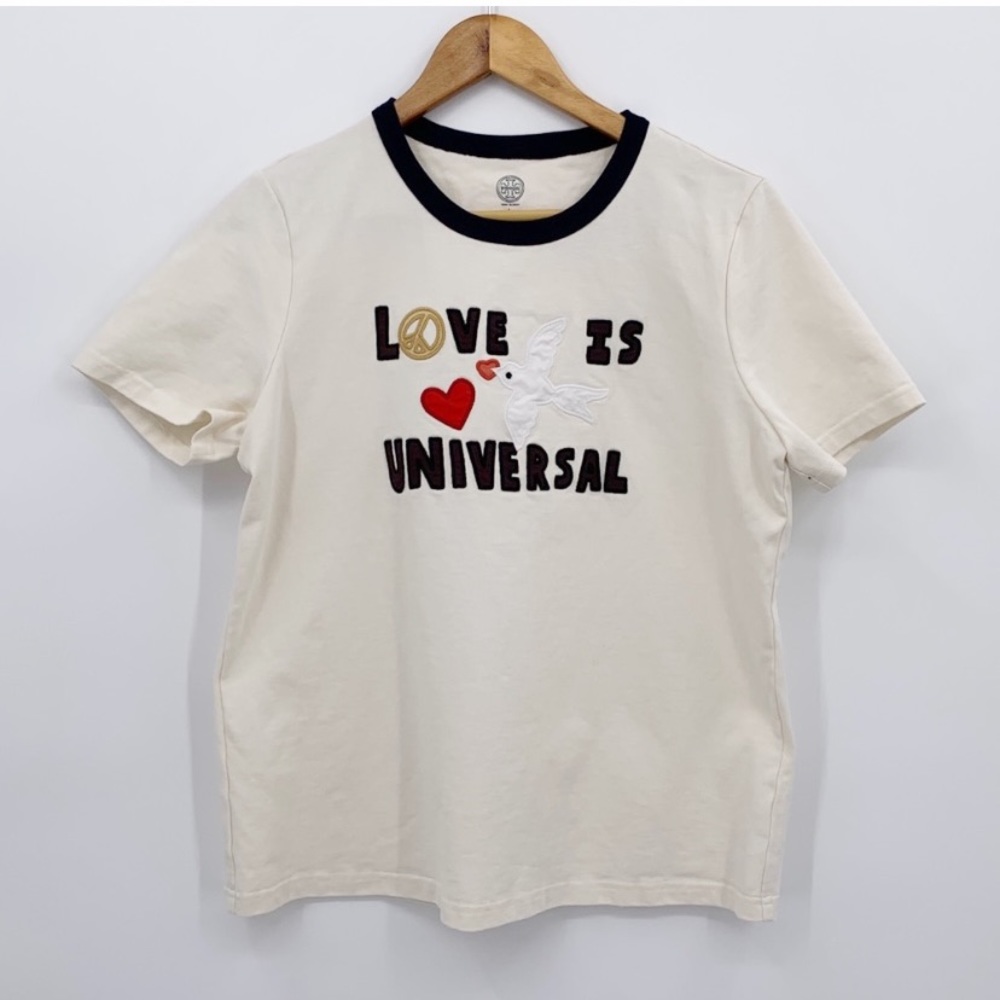 TORY BURCH LOVE IS UNIVERSAL LOGO 100% COTTON TEE